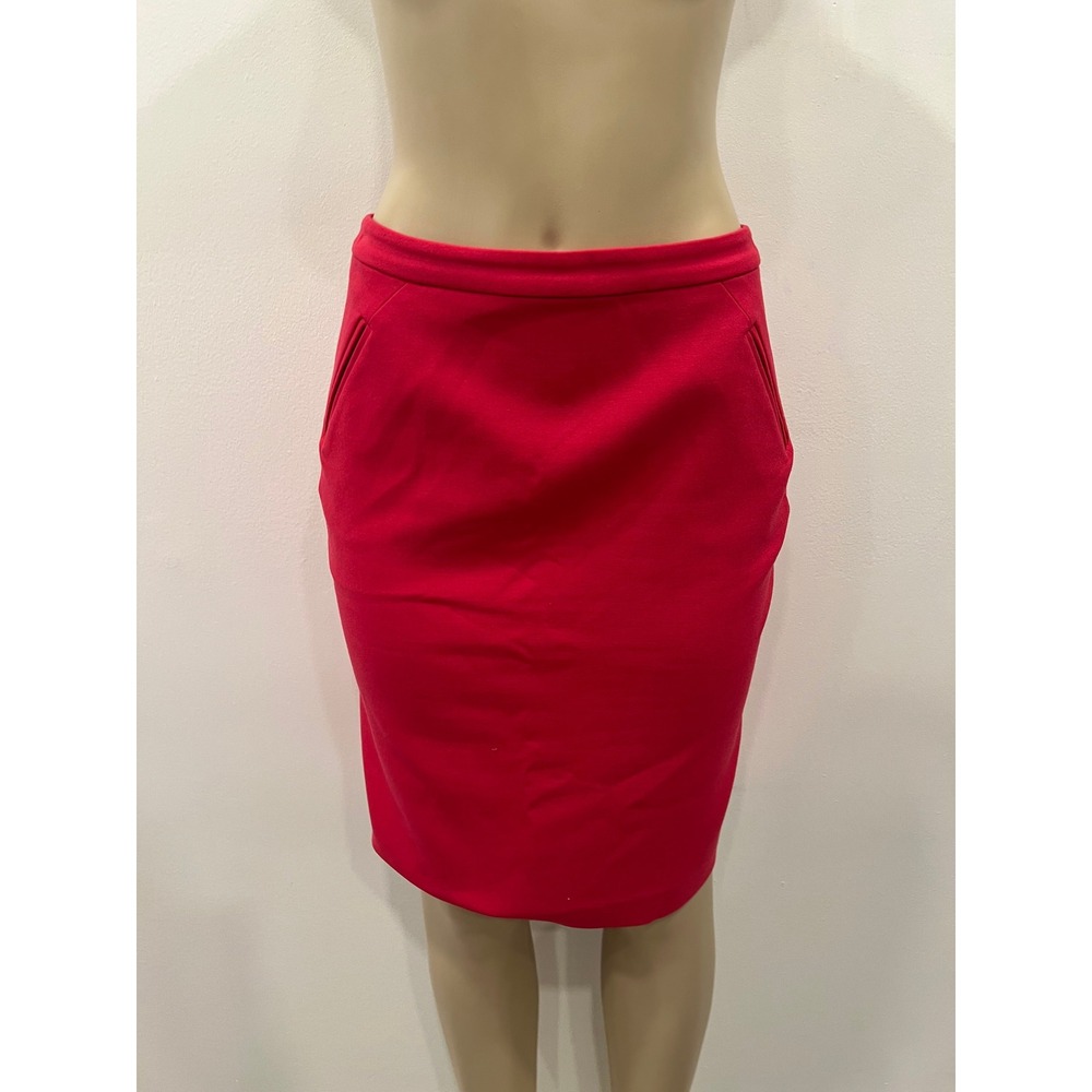 LOFT Pencil Skirt Womens Red SZ 8 Side Pockets Back Zip Solid Professional Wear